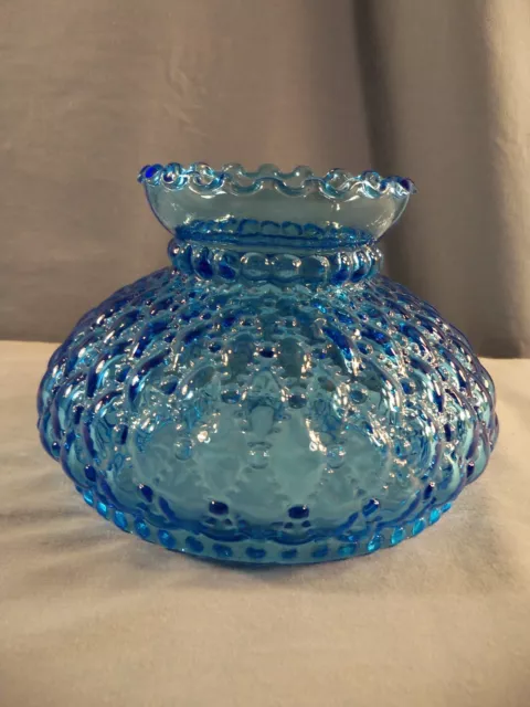 Vintage Blue Glass Aladdin Rayo Diamond Quilt Lamp Shade 6" Wide Fitter