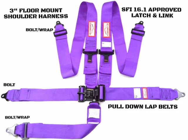 Latch & Link 5 Point Floor Mount Racing Harness Signature Series Sfi 16.1 Purple