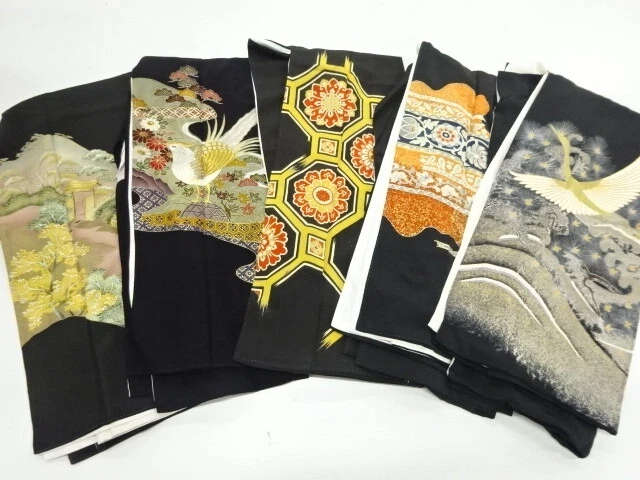 41117# Japanese Kimono / Antique Tomesode / Set Of 5