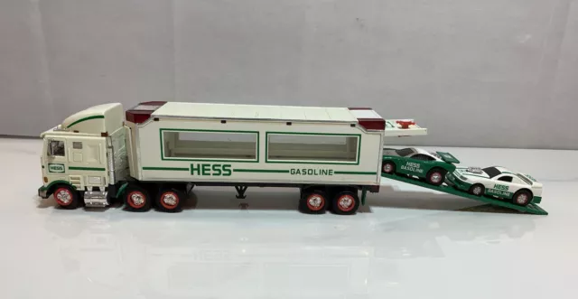 1997 Hess "Toy Truck And Racers" Box With (2) Stock Car Style Race Cars