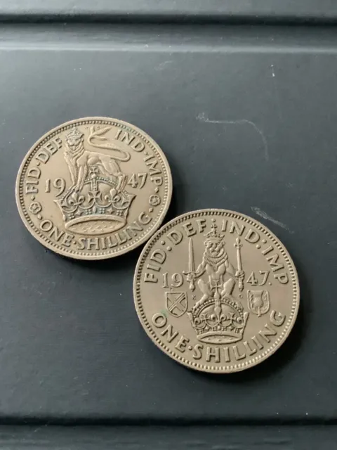 1947 English & Scottish shilling, 1/-, 12d coins. Free uk P&P
