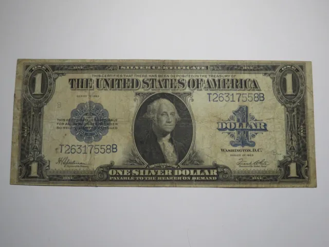 $1 1923 Silver Certificate Large Bank Note Bill Blue Seal One Dollar Very Good+