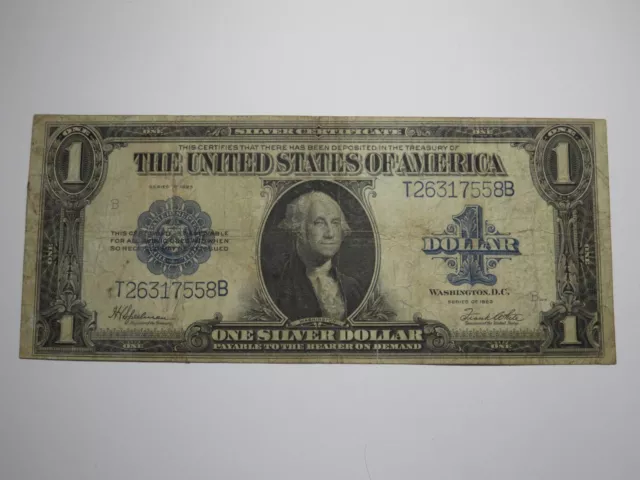 $1 1923 Silver Certificate Large Bank Note Bill Blue Seal One Dollar Very Good+