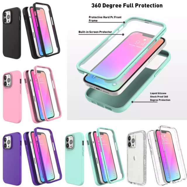 For Apple iPhone 13/12 Pro Liquid Silicone TPU Case w Built in Screen Protector