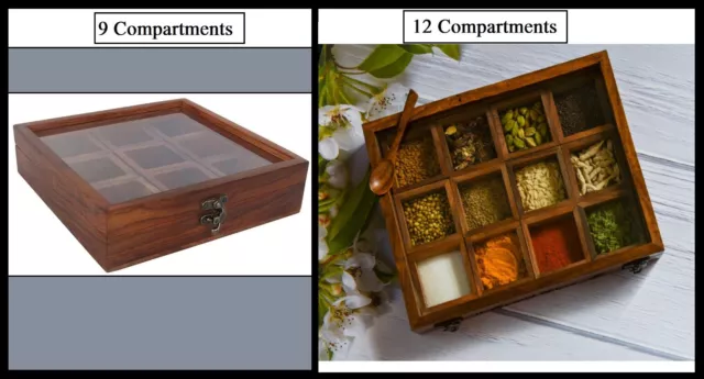 Luxury Premium Wooden Spice Masala Dabba Containers Jars Kitchen Spice Rack Box