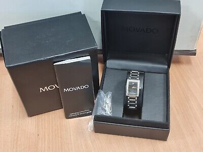 Authentic Movado Eliro Swiss Quartz Womens Black Dial W Diamond Watch 10685477