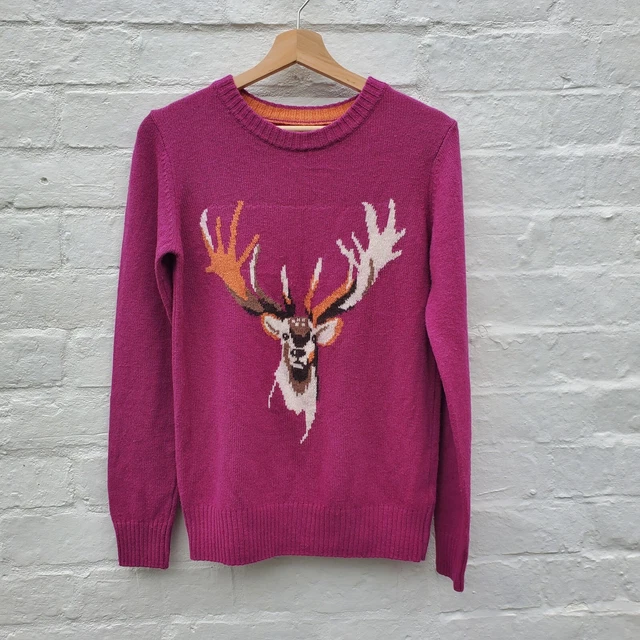 JOULES MARSHA STAG Deer Reindeer Bright Pink Jumper Sweater Size 10 Wool mix 30.00 PicClick UK