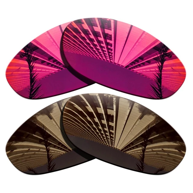 2 Pairs Polarized Replacement Lenses For-Oakley Monster Dog-Fuchsia Red+Brown