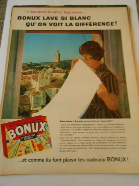 PUBLICITÉ DE PRESSE 1963 LESSIVE BONUX LAVE SI BLANC PLUS DE 500 CADEAUX