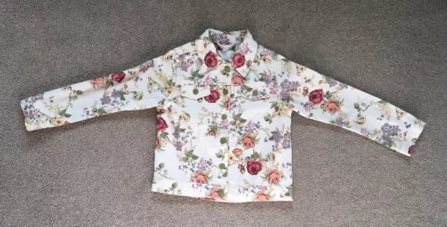 Next Girls Floral Denim Cotton Summer Jacket. 6-7 Years. Excellent Condition