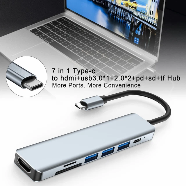 7 in 1 Multiport PD87W Hub Type C To USB 3.0 4K HDTV Adapter For Macbook Pro/YU