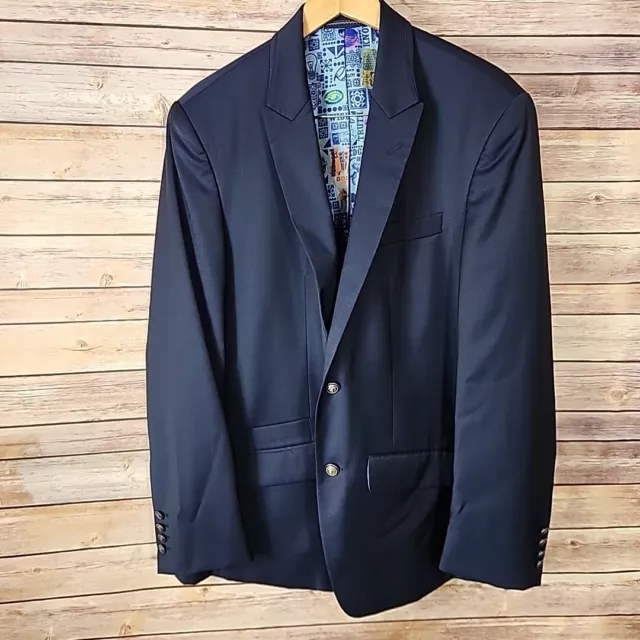 Robert Graham Blue Navy Coat Blazer Multi Color Lining Men’s 44R 100% Wool