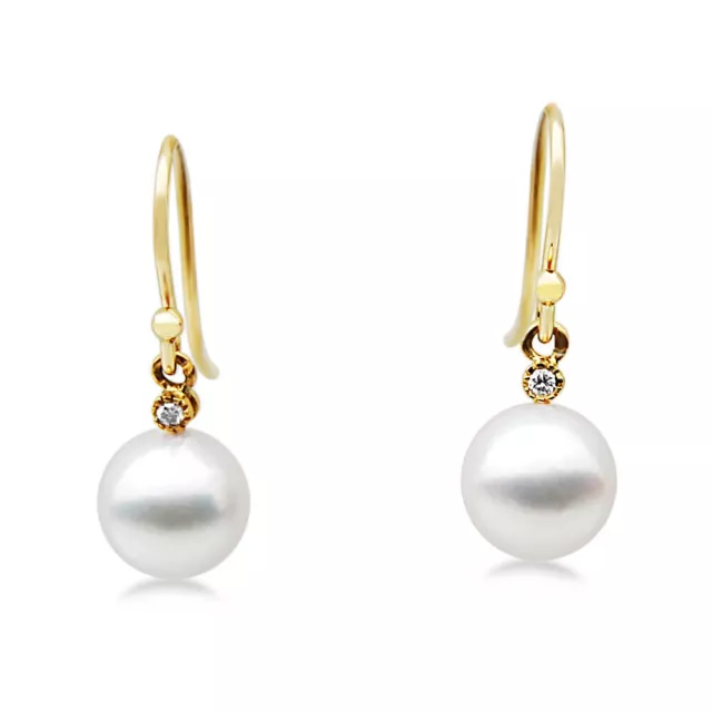 Pacific Pearls® Pendientes de perlas con diamantes Akoya de 9 mm Regalos de...