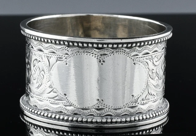 Excellent 1901 Antique English Hand Etched Sterling Silver Dinner Napkin Ring #2