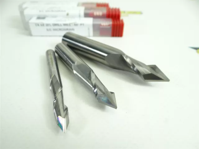 Lot Of 3 New! Usa Made! Solid Carbide 2 Flute 60° Drill Mills 1/4" 3/8" & 1/2"