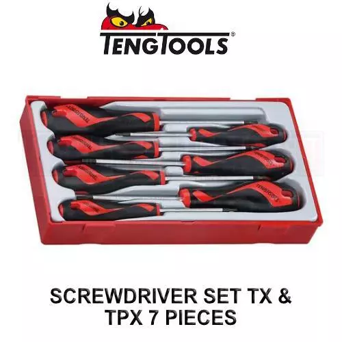 Juego de destornilladores Teng Tools 7 piezas tipo TX y TPX en bandeja modular TT917TXN