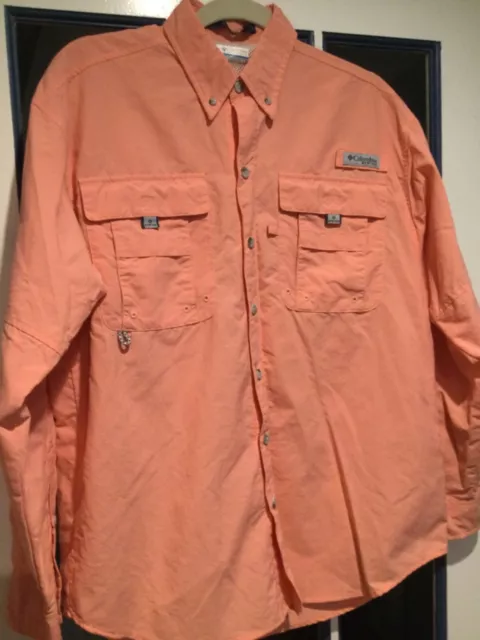 Columbia PFG Fishing Shirt Men's Size Small Omni Shade Peach Orange Long Sleeve