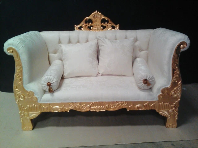 Canapé Baroque Palazzo INT – Style Louis XV, Doré, Bois Massif, 3 Places, Neuf