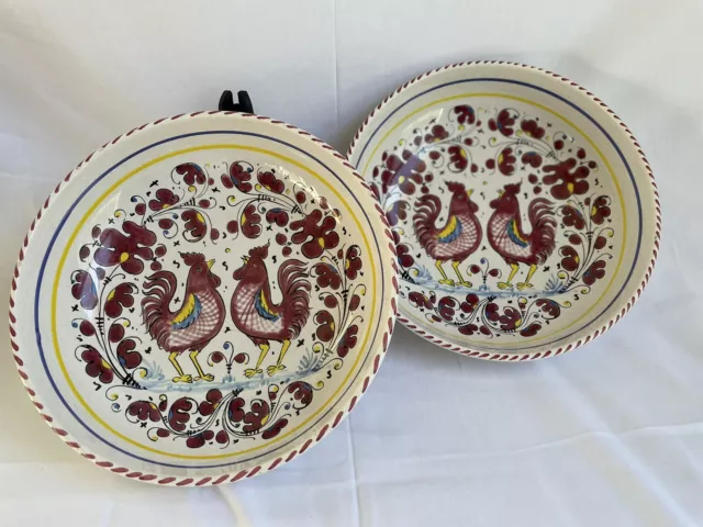 2- Grazia Deruta Orvieto Red Rooster 10" Large Serving Bowl Italy Handpainted
