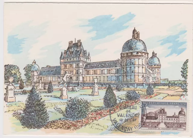 Superbe Carte Maximum Fdc 1Er Jour 1957 / Chateau De Valencay  / Yt 1128