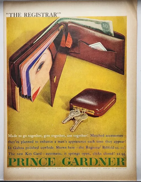 1960 Prince Gardner Registrar Billfold Print Ad Poster Man Cave Art Deco 60's