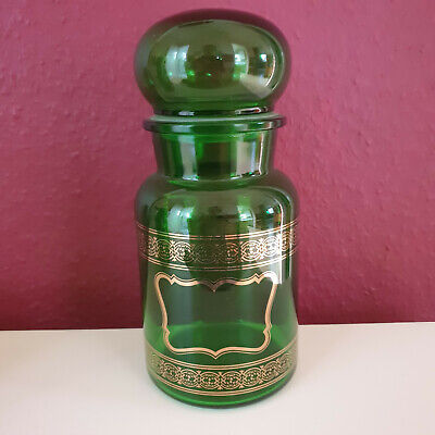 3x Apothekerflasche Apothekerglas Vorratsglas Stopfen Deckel grün gold Vintage 4