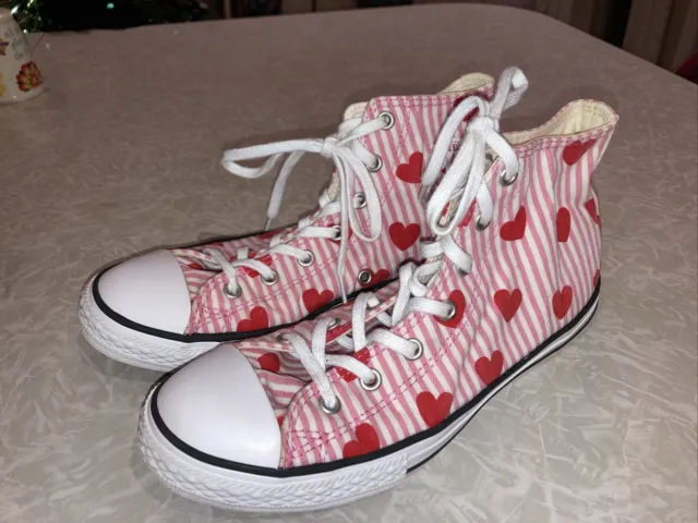 Pink & Red Hearts Converse Allstar Chuck Taylor Sneakers Shoes Junior Size 8