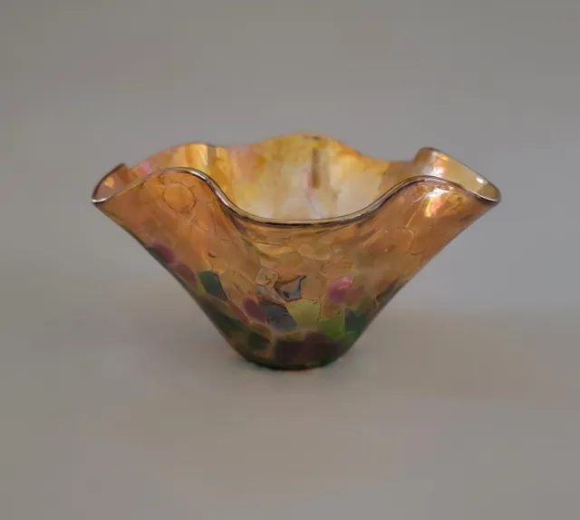 Glass Eye Studio Gold Fluted Bowl Hand Blown Multicolored Shards  Iridescent