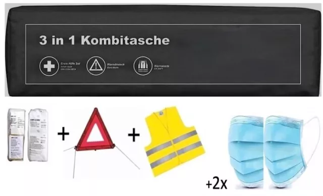 Verbandskasten 5in1 Erste Hilfe Set Auto 2023 Notfallset Warndreieck Weste Panne