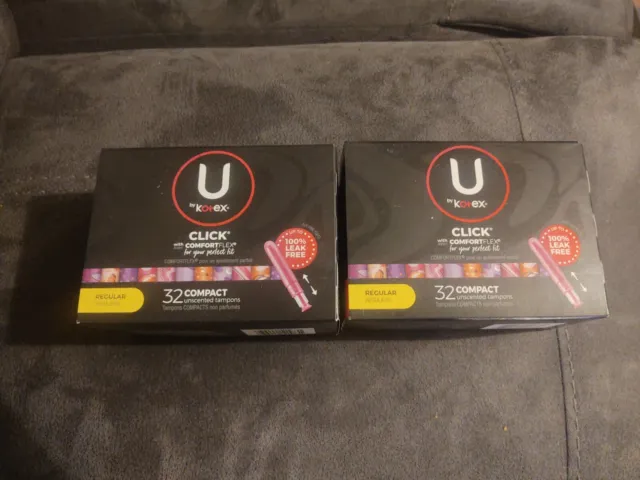(2 cajas) U by Kotex Click Compact 32 cuentan cada uno tampones regulares sin perfume