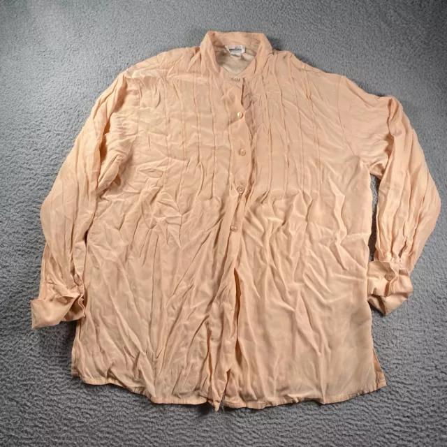 Neiman Marcus Blouse Women's Large Peachy Ribbed Button Up 100% Silk Vintage Top