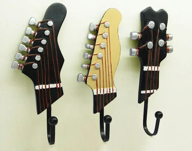 3 Pcs/Set Guitar Heads Hooks Music Home Resin Clothes Hat Hanger Movie Wal