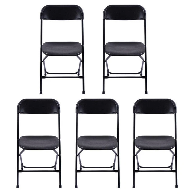 5pcs Commercial Black Plastic Folding Chairs Stackable Wedding Party Chair