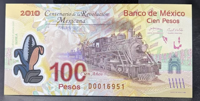 2010 Mexico 100 Pesos P-128  Polymer Revolution Commemorative Train UNC -1 Piece