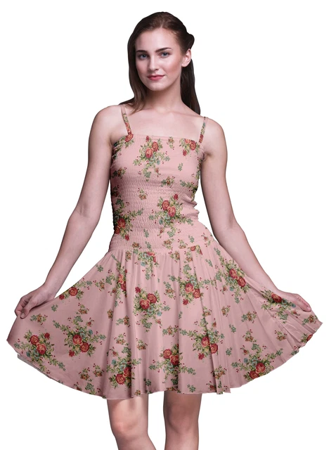 Bimba floral robe de cocktail pour femme smockée au-dessus du genou -FL-93K