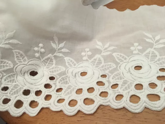 3 YDS~1990s Swiss Made BRODERIE ANGLAISE TRIM BORDER~5 1/2"=140MM~Cotton~'White'