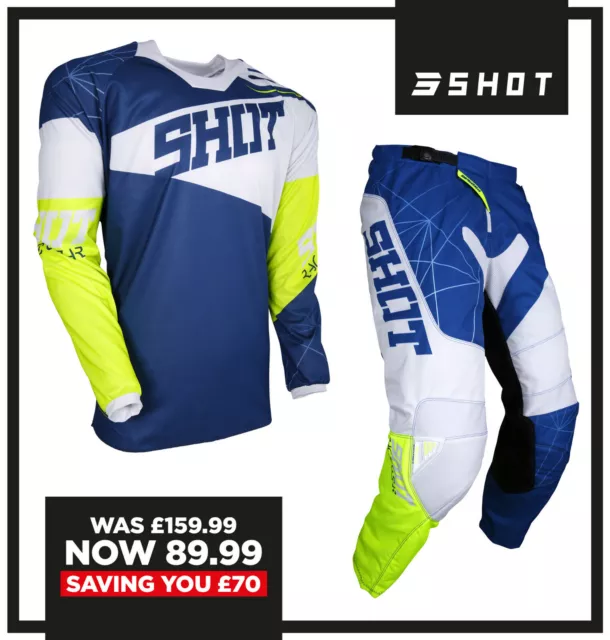 New Shot Infinite Adults Motocross Mx Enduro Pant Jersey Combo Blue White Neon