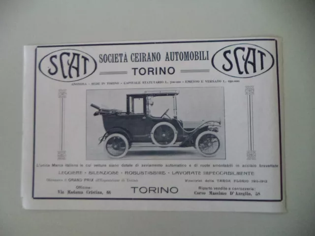 advertising Pubblicità 1912 SCAT SOCIETA' CEIRANO AUTOMOBILI TORINO