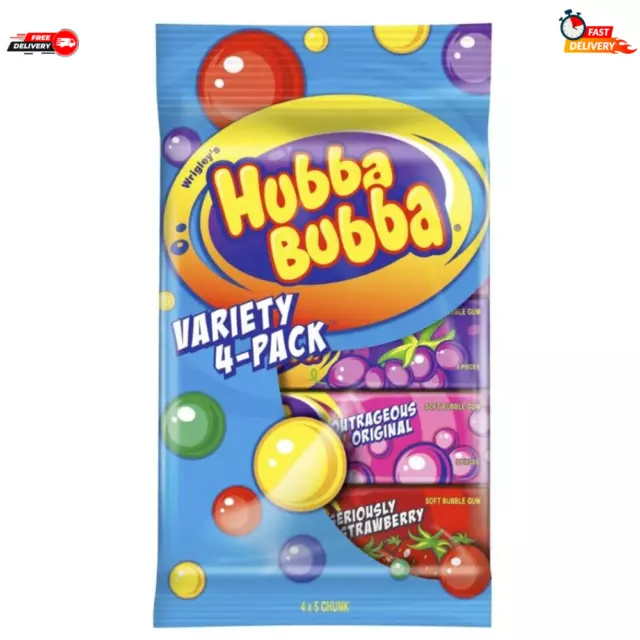 Hubba Bubba Variety Bubble Gum 4 pack  5 pieces each scrumptious, soft, squishy