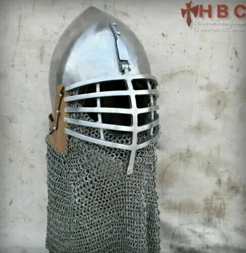 Custom SCA HNB 18 Gauge Steel Medieval Wolf Rib Bascinet Helmet..