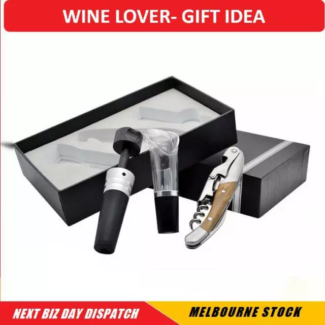 CorkScrew Bottle Wine Metal Wood Opener Pourer Pump Stopper Gift Set Pack