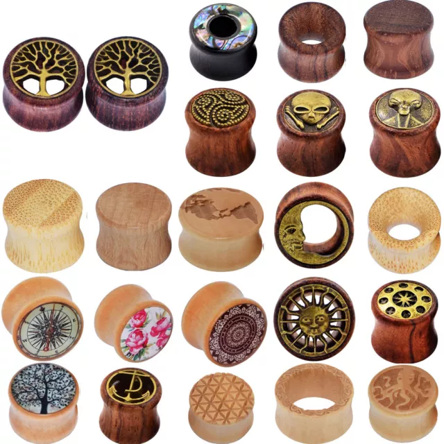 PAIR Natural Wood Ear Gauges Flesh Tunnels Double Flared Ear Plugs US STOCK