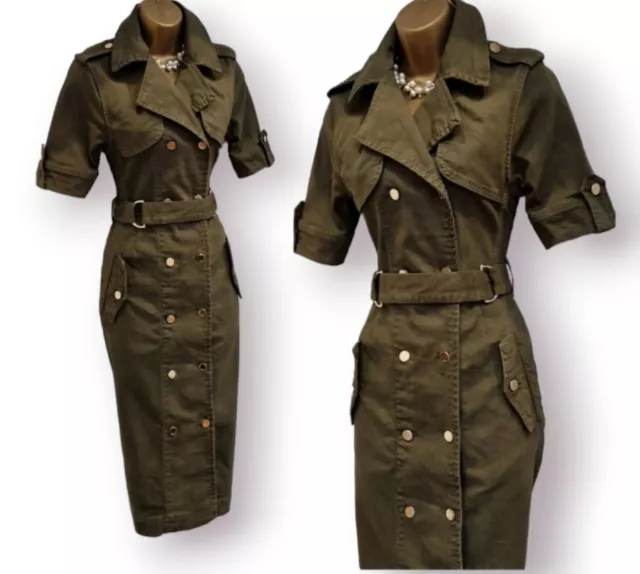 Karen Millen BNWT Khaki Military Trench Belted Safari Utility Pencil Dress UK 8