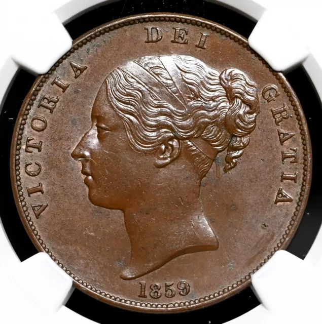 GREAT BRITAIN. Queen Victoria, Copper Penny, 1859, NGC MS63 BN