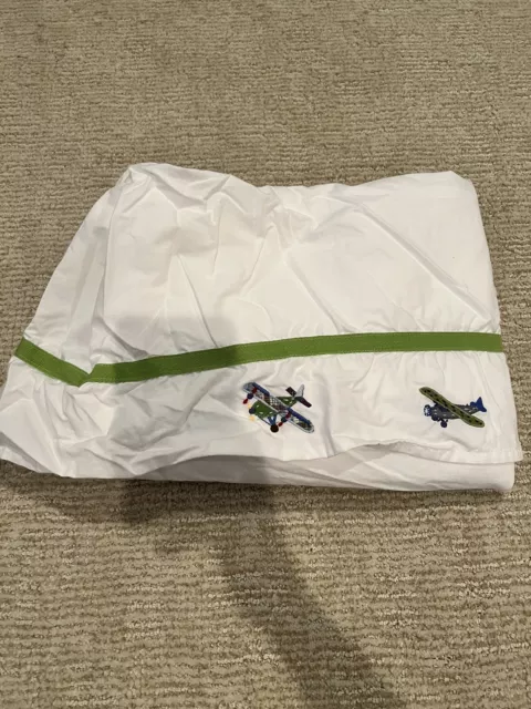 Pottery Barn Kids Airplanes Blue Green Baby Crib Bed Skirt Dust Ruffle