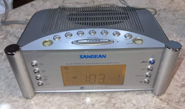 Sangean FM AM 2 bands PLL Synthesized Clock Radio RCR-2 Atomic Clock Tested