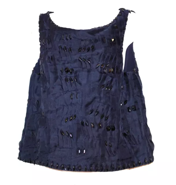 Carolina Herrera NYC Silk Navy Evening embroidery Tank Top Sleeveless blouse :14