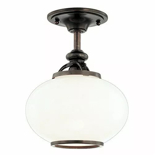 Canton 1-Light Semi Flush - Old Bronze Finish with Opal Glossy Glass Shade