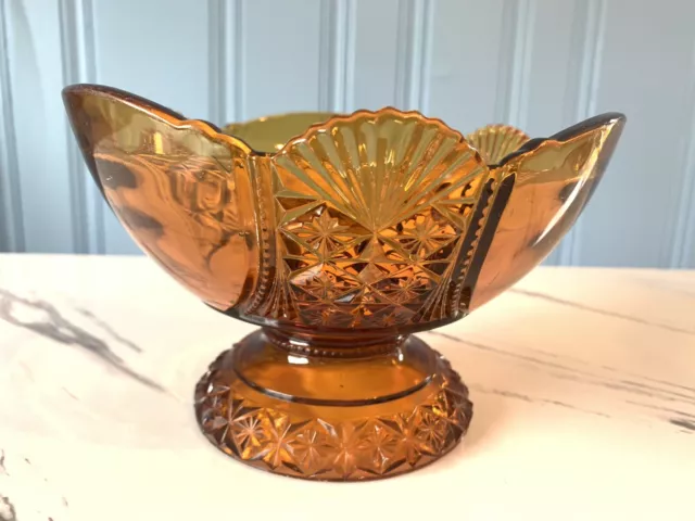 Antique EAPG Amber Glass Master Berry Bowl Richards Hartley Daisy Button Panels