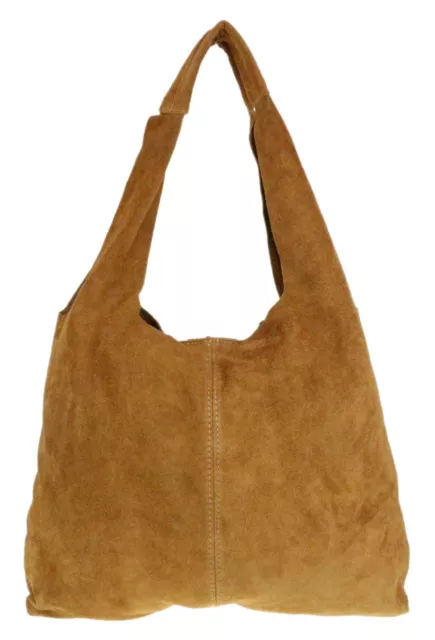 Einfache Schultertasche aus echtem Wildleder mit offenen Griffen magnetischer Druckknopf Made in Italy